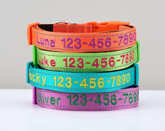 Reflective Dog Collar with Leash, Embroidered with Name & Contact, 4 Adjustable Sizes, Quick Release Buckle, Ideal Gift for Dog Mother