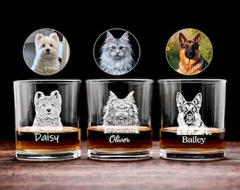 Graverat hundfoto med whiskyglas – Unik personlig present till husdjursägare, födelsedagar och jul