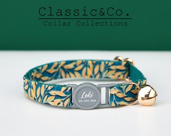 Breakaway Colorful Floral Personalized Cat Collar Bowtie Leash Set,Custom Engraved Kitten Name Safety Buckle,Free Gold Bell,Female Pet Gift