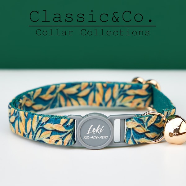 Breakaway Colorful Floral Personalized Cat Collar Bowtie Leash Set,Custom Engraved Kitten Name Safety Buckle,Free Gold Bell,Female Pet Gift