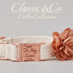 White Ivory Lace Wedding Dog Collar & Leash Set,Detachable Flower for Dog Bridesmaid,Bridal Dog Ring Bearer,Rose Gold Personalize Name Tag zdjęcie 2