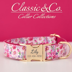 Bloemen gepersonaliseerde halsband vlinderdas riem set, aangepaste gegraveerde koosnaam metalen gesp, lila verjaardagscadeau puppy, gratis verzending