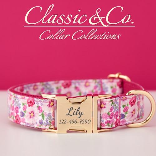 Floral Personalized Dog Collar Bow Tie Leash Setcustom Etsy
