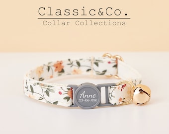 Breakaway Kleurrijke Bloemen Gepersonaliseerde Kattenhalsband Bowtie Leash Set, Op maat gegraveerde Kitten Naam Veiligheidsgesp, Gratis Gouden Bel, Vrouwelijk Huisdier Cadeau