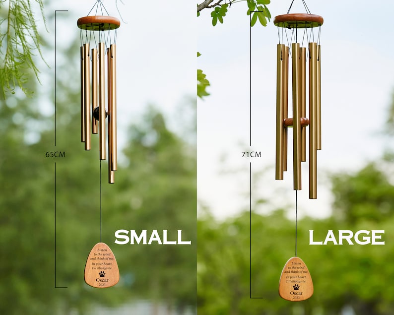 Double Side Engraved Pet Memorial Wind Chime-Personalized Pet Lose Remembering Sympathy Gift-Outdoor Sketch Dog Cat Loss Sign for Garden image 2