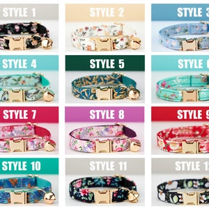 Cute Colorful Floral Cat Collar, for Male Female Pets, Soft Comfortable Kitten Collar with Gold Bell and Buckle, Pet Gift Ideas on Sale image 7