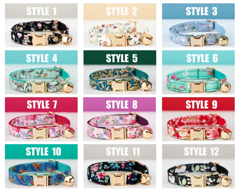 Cute Colorful Floral Cat Collar, for Male Female Pets, Soft Comfortable Kitten Collar with Gold Bell and Buckle, Pet Gift Ideas on Sale image 7