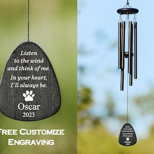 Black Double Side Personalized Engrave Pet Memorial Outdoor Wind Chime-Pet Lose Remenbering Gift-Outside Sketch Dog Cat Loss Sign for Garden image 6