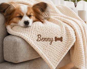 Personalized Dog Blanket with Name, Custom Embroidered Pet Throw, Cozy Dog Bed, Crate or Travel Blanket, Dog Birthday or Gotcha Day Gift