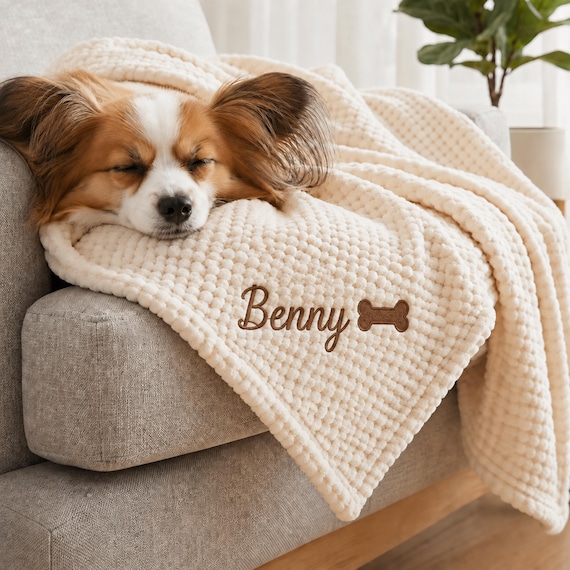 Personalized Dog Blanket with Name, Custom Embroidered Pet Throw, Cozy Dog Bed, Crate or Travel Blanket, Dog Birthday or Gotcha Day Gift
