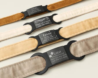 Personalized Black Flexible Slide-On Collar Tag for Pets, Custom Silicone Silent ID Tag, Laser Engraved Metal Tag, Unique Dog & Cat Gift