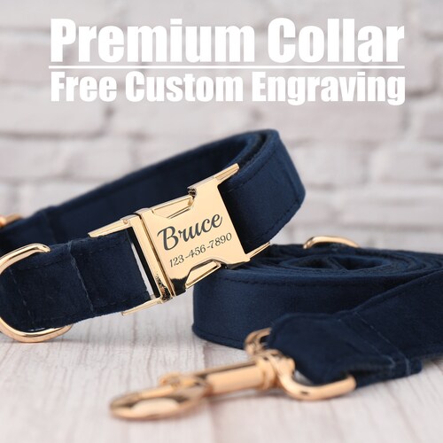 Navy Blue Dog Collar Personalized Puppy Collar With Engraved Etsy UK