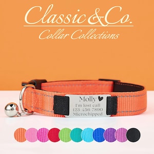Adjustable Dog Collar Leash Set, Custom Reflective Nylon Pet Collar with Detachable Engraved ID Metal Tag, Silent Cat Collar Personalized