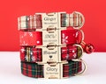 Merry Christmas Personalise Dog Collar Leash Set with Bow,Red+Green+Snow Plaid, Engraved Pet Name Plate Metal Buckle,Santa Puppy Gift product logo