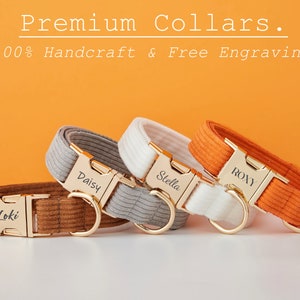 Multiple Colour Corduroy Personalise Dog Collar Leash Set with Bow,GreyCoffeeOrange,Engraved Pet Name Metal Buckle,Wedding Puppy Gift image 3