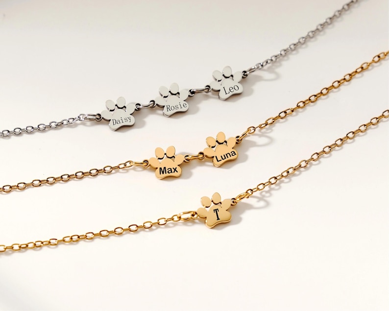 Pet Name Bracelet Personalized Paw Print Jewelry Tiny Dog Cat Paw Bracelet Custom Pet Lover Gift Minimalist Animal Bracelet