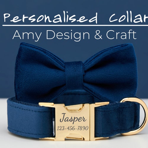 Navy Blue Dog Collar Personalized Puppy Collar With Engraved Etsy UK