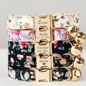 Cute Colorful Floral Cat Collar, for Male Female Pets, Soft Comfortable Kitten Collar with Gold Bell and Buckle, Pet Gift Ideas on Sale