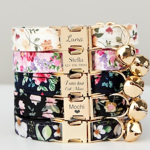 Cute Colorful Floral Cat Collar, for Male Female Pets, Soft Comfortable Kitten Collar with Gold Bell and Buckle, Pet Gift Ideas on Sale