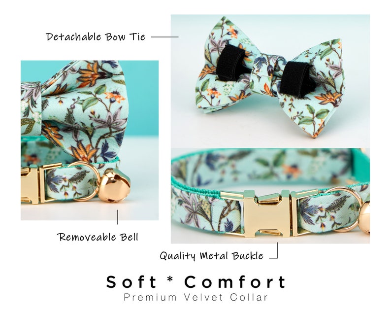 Cute Colorful Floral Cat Collar, for Male Female Pets, Soft Comfortable Kitten Collar with Gold Bell and Buckle, Pet Gift Ideas on Sale image 5