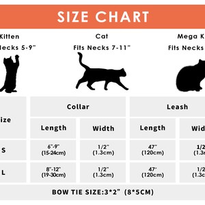 K&ouml;nnte beinhalten: Gr&ouml;&szlig;entabelle f&uuml;r Katzenhalsb&auml;nder und Leinen. Die Tabelle zeigt die Gr&ouml;&szlig;e des Halsbandes und der Leine in Zoll und Zentimetern sowie die Halsgr&ouml;&szlig;e der Katze, f&uuml;r die das Halsband oder die Leine gedacht ist. Die Tabelle enth&auml;lt auch eine Schleifenbandgr&ouml;&szlig;e.