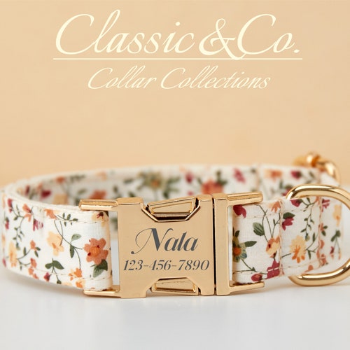 Floral Personalized Dog Collar Bow Tie Leash Setcustom Etsy