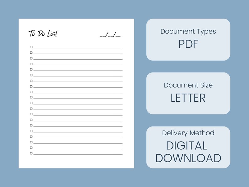 Printable to Do List - PDF Printable, Instant Download, Simple, Todo ...