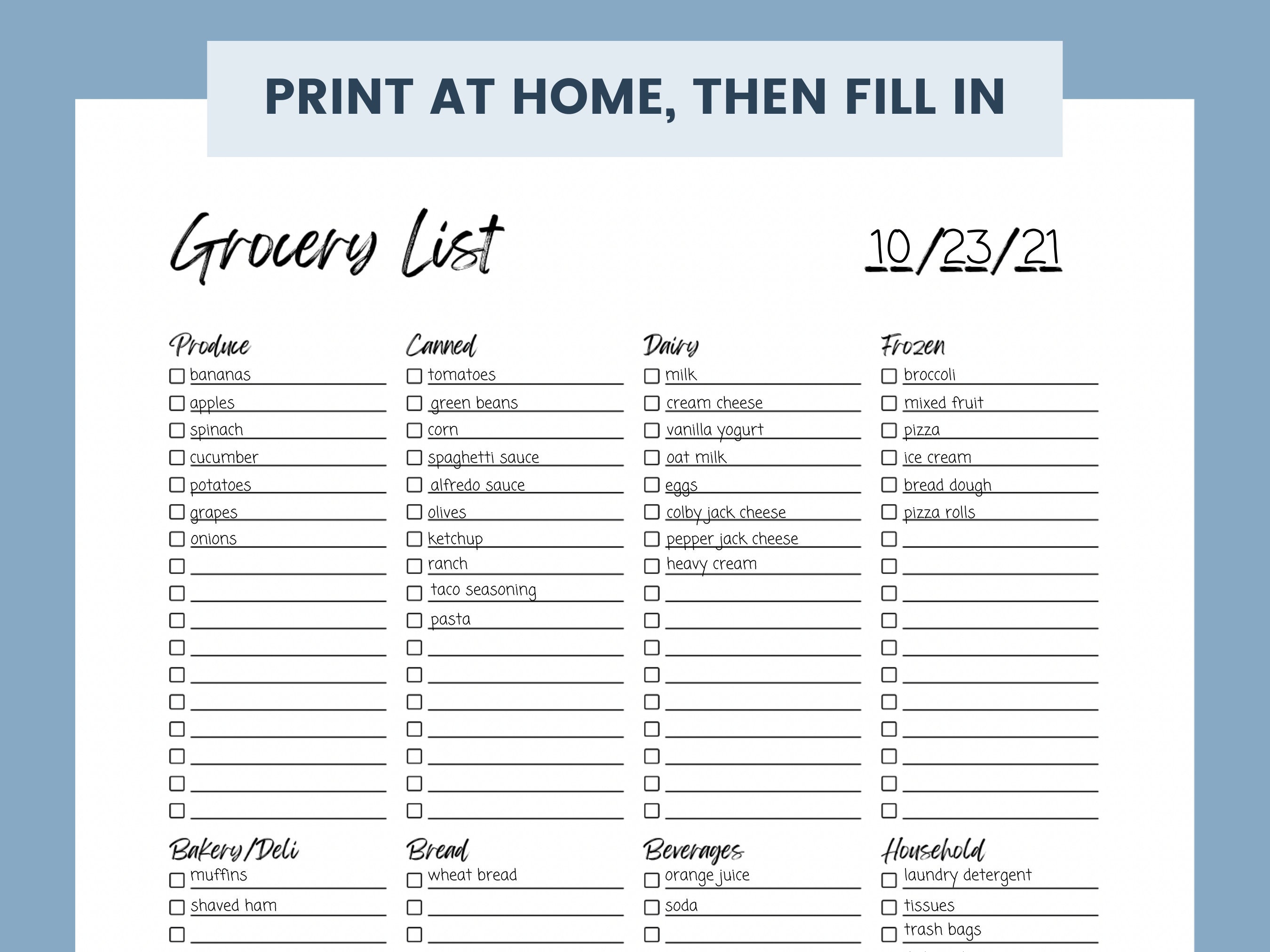Printable Grocery List - PDF Printable, Instant Download, Simple ...