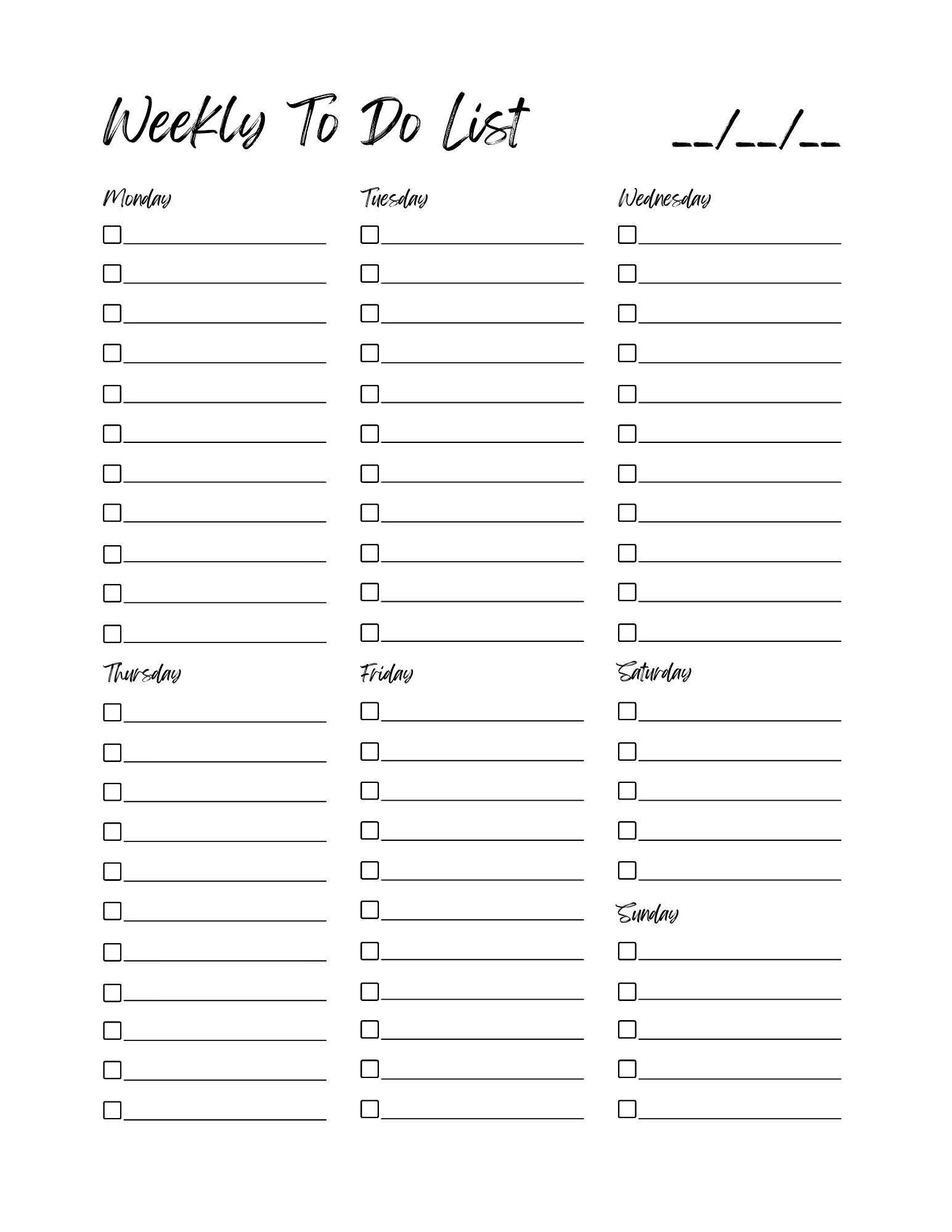 Printable Weekly to Do List - PDF Printable, Instant Download, Simple ...