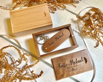 Custom Personalized Engraved Wood USB Box & Drive Stick 16GB, Wedding, Anniversary, Reunion, Vacation, Marketing Promotion, Gift
