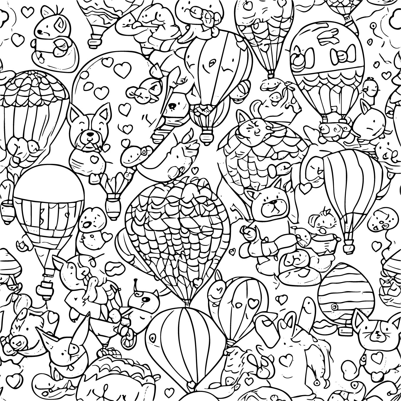 Hot-Air Balloon Coloring Page for Kids Cute Animal Printable Instant…