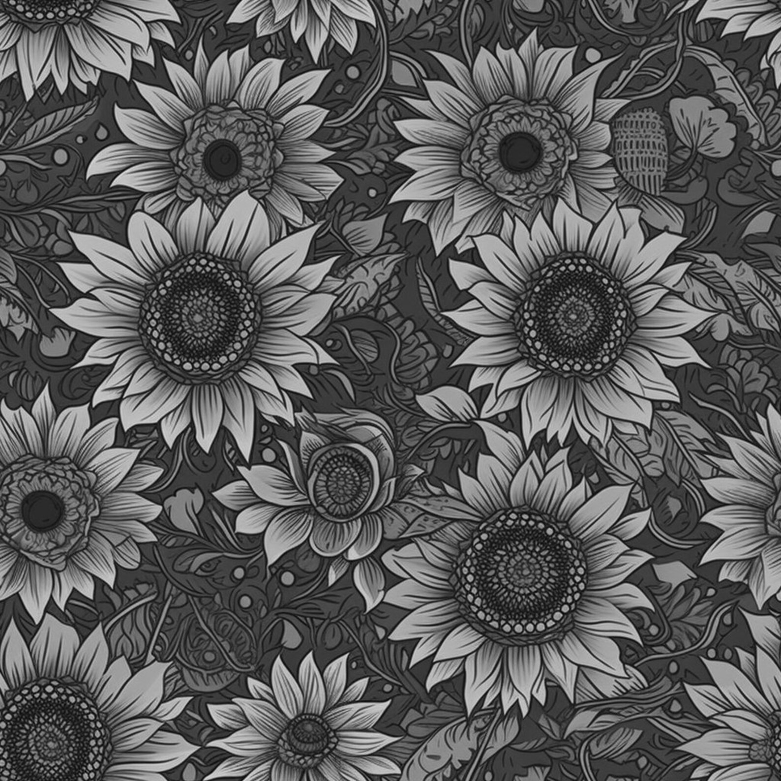 Black and White Sunflower Pattern Digital Download | Instant Download ...
