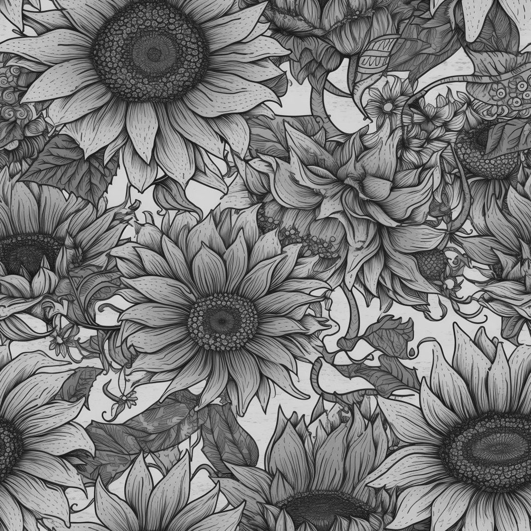 Black and White Sunflower Pattern Digital Download | Instant Download ...