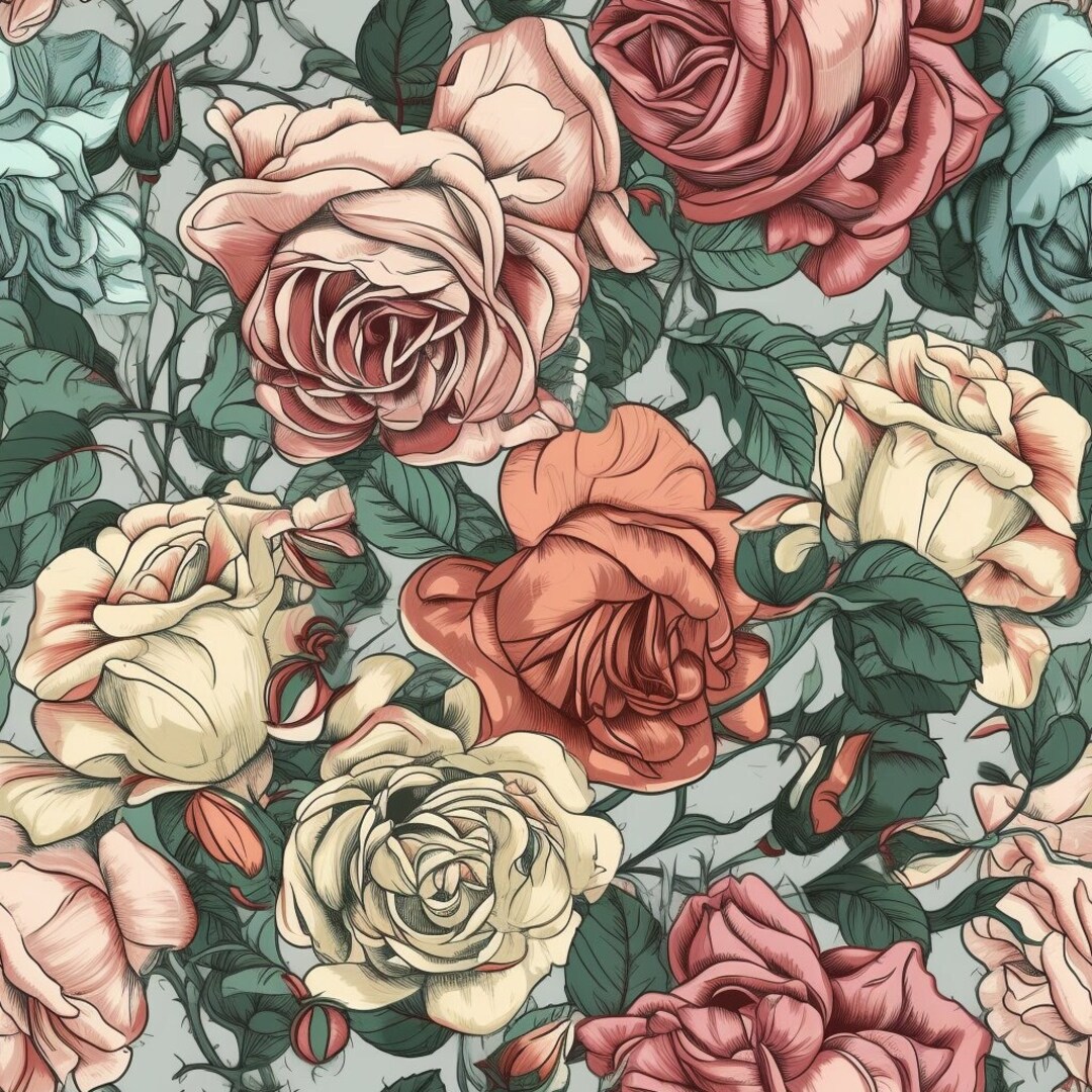Rose Pattern Print Rose Pattern Digital Download | Printable Floral Roses Design | Instant ...
