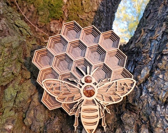 Layered Wooden Bee and Honeycomb Wall Art with Resin Filling