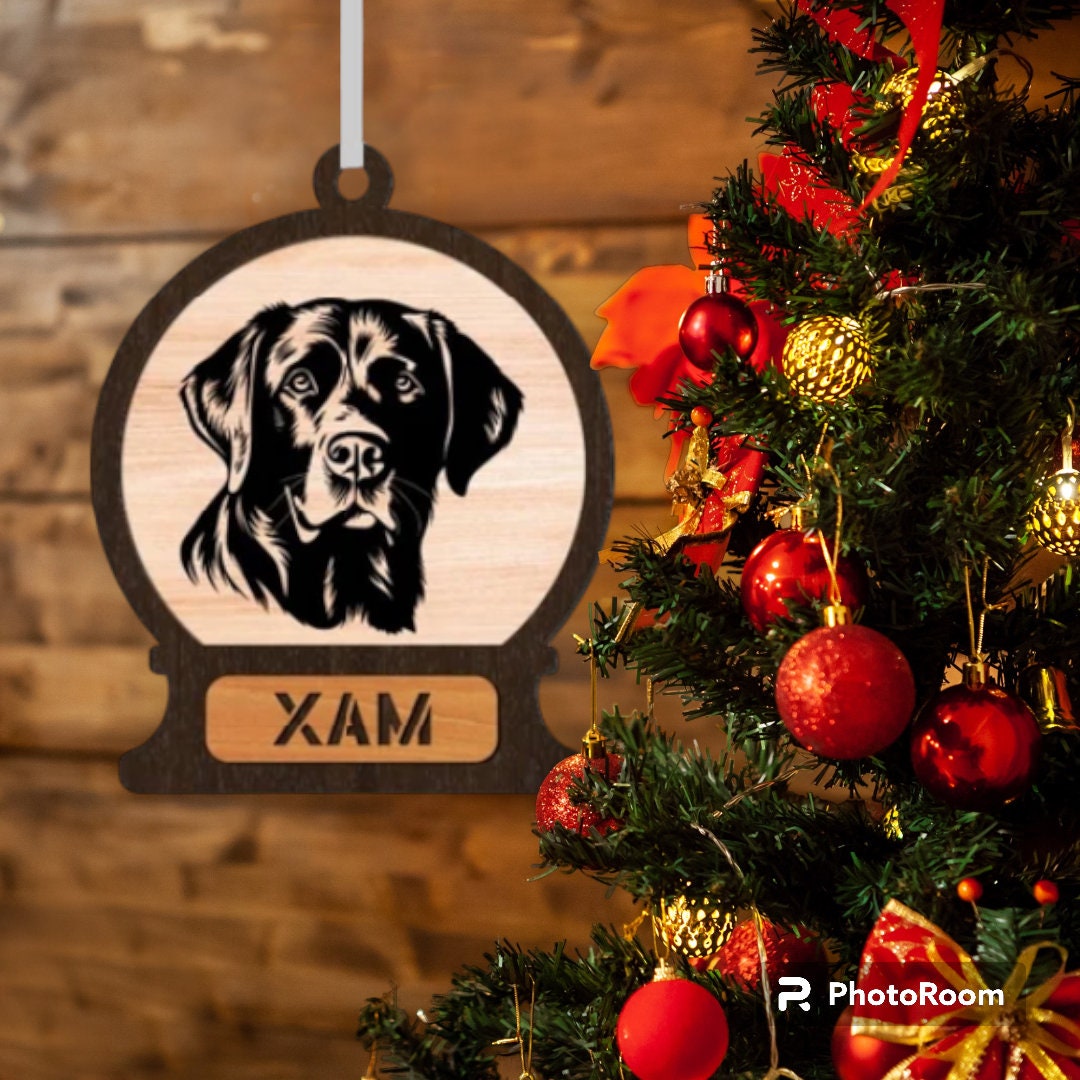 Personalized Wooden Dog Christmas Tree Ornament Handpainted and