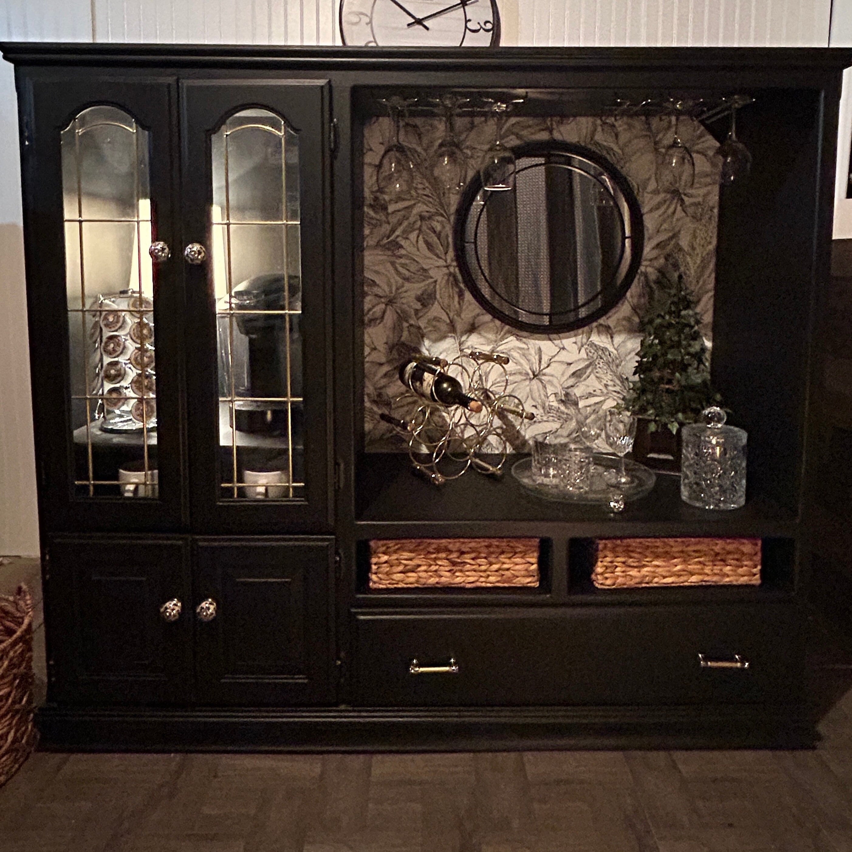 Black Coffee, Tea, and Cocktail Bar Hutch/ Wine Cabinet With Black and ...