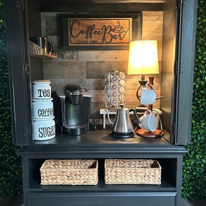 SOLD!** - Please DO NOT purchase. Black Vintage Coffee Bar Hutch/ Liquor Cabinet