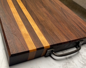 SOLD!** - Please DO NOT Purchase. Walnut End Grain Reversible Cutting Board / Carving Board / Charcuterie Board w/ Single Cast Iron Handle