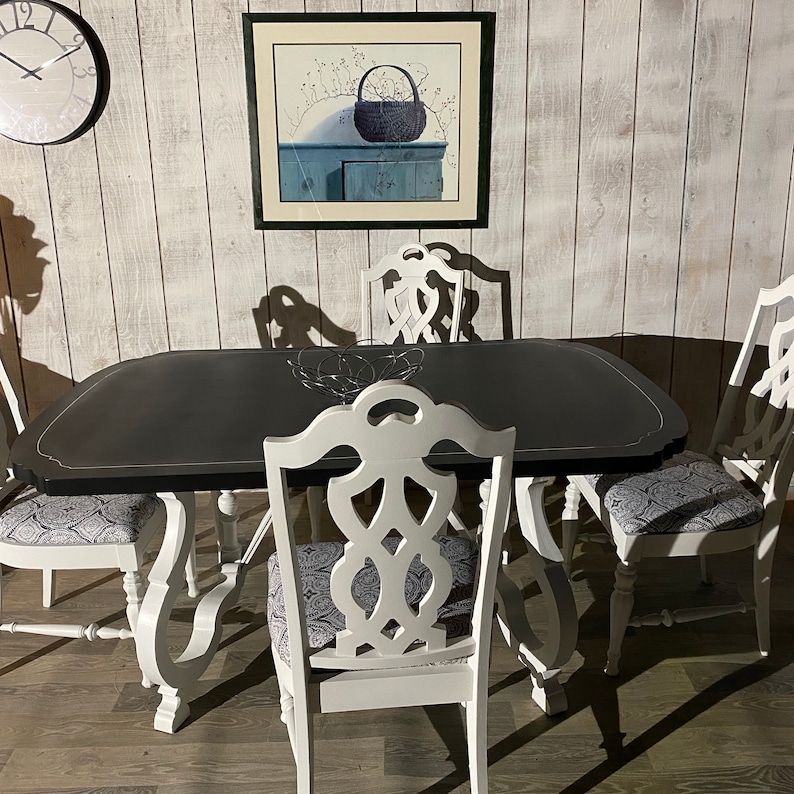 Black and White Kitchen Table and Four Chair Set Upholstered With Indoor/outdoor Fabric Etsy