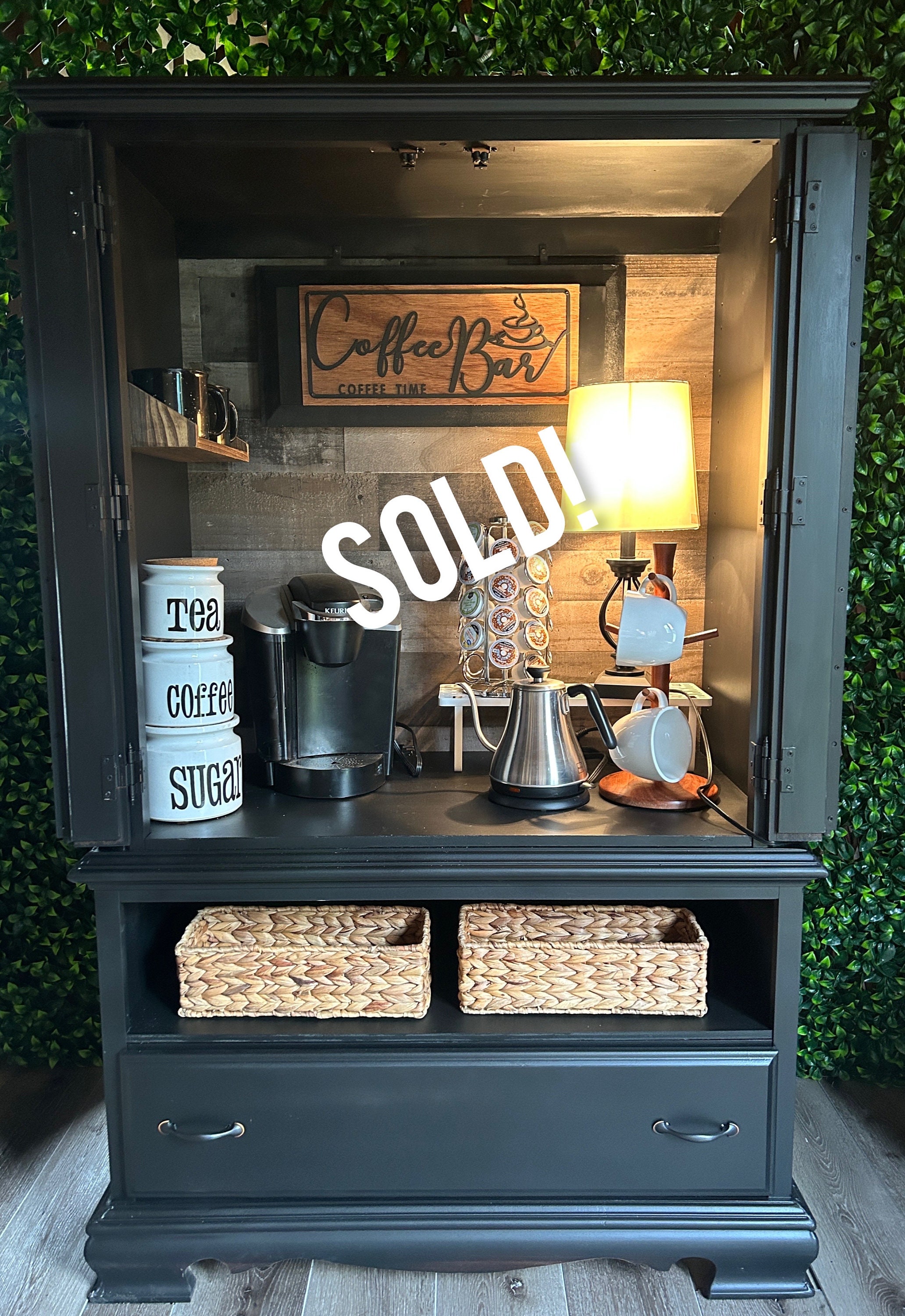 SOLD!** - Please DO NOT Purchase. Black Vintage Coffee Bar Hutch ...