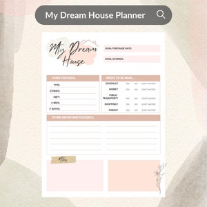 Planificador de la casa de mis sueños, PDF imprimible Lista de deseos del comprador de vivienda, Lista de verificación de la casa de sus sueños inmobiliaria, Lista de verificación de búsqueda de casa