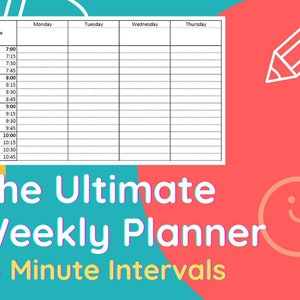 EDITABLE Weekly Planner 15 Min Interval - Weekly Hourly Calendar Agenda 15 Minute Increments, Daily Schedule Planner