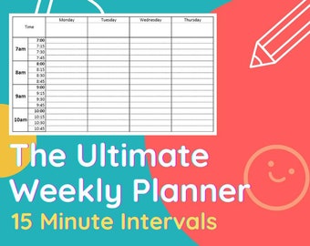 EDITABLE Weekly Planner 15 Min Interval - Weekly Hourly Calendar Agenda ...