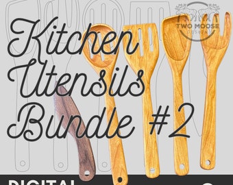 Kitchen Utensils SVG Files Bundle #2 - CNC | Slotted Spoon File Project - 5 Spatula, Spoon, & Butter Knife Templates