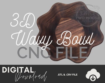 3D ウェーブボウル STL ファイル: CNC プロジェクト (.crv、.pdf)
