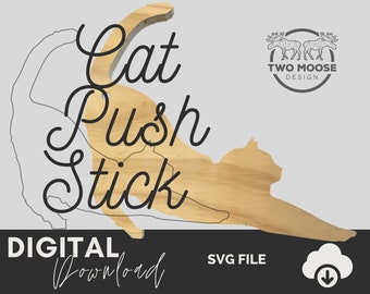 猫のプッシュスティック SVG: CNC テンプレート (デジタルダウンロード)