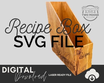Recipe Box SVG File - Laser Wooden File Organizer Project -  Glowforge Recipe Box Template