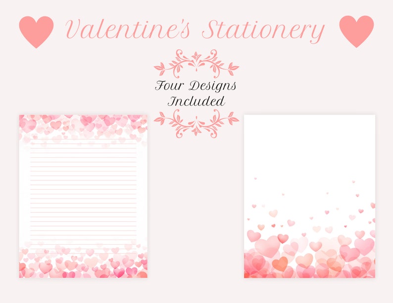 Hearts Stationery Printable Stationery Stationery Valentine's Day Gift ...