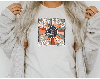 Here Comes The Sun TShirt, Summer Graphic TShirt, Retro Summer TShirt, Sun TShirt, Sun Shirt, Sunshine Tee, Retro Tees